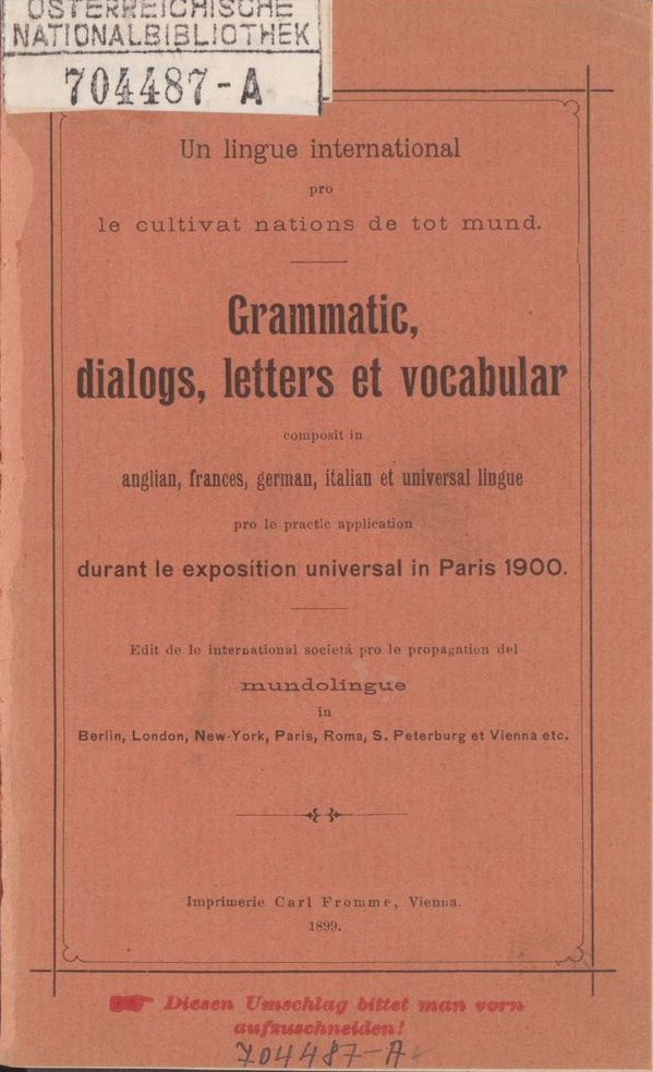 Un lingue international pro le cultivat nations de tot mund : grammatic, dialogs, letters et vocabular